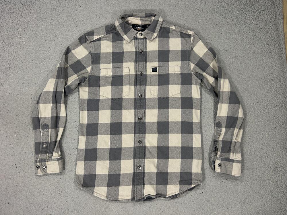 Harley-Davidson Shirt Mens Small Gray Buffalo Plaid Flannel Motorcycle Biker